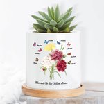 Gepersonaliseerde Geboorte Vlinder Anjer Boeket Keramische Plantenpot met Bamboe Voet en Naam Moederdag Verjaardagscadeau voor Mama Oma