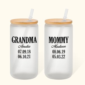 Personalised Multicolour Name Date 20oz Glass Cup with Lid and Straw Birthday Mother's Day Gift for Mother Grandmother