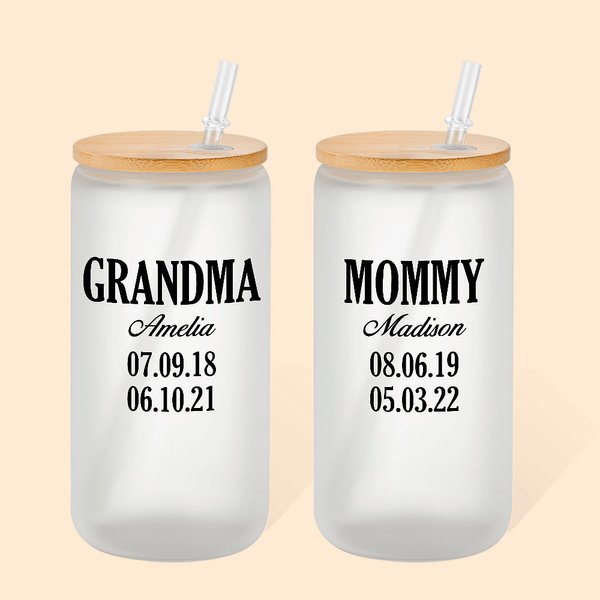 Personalisierte Multicolor Name Datum 20oz Glasbecher mit Deckel und Strohhalm Geburtstag Muttertag Geschenk für Mutter Großmutter