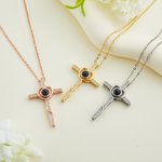 Personalised Photo Projection Cross Heart Necklace I Love You in 100 Languages Anniversary Birthday Gift for Women