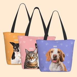 Personalisierte Mehrfarbige Tragetasche mit 1-3 Haustierfotos Hundeporträt Tote Bag mit Namen Geburtstag Jahrestag für Tierliebhaber