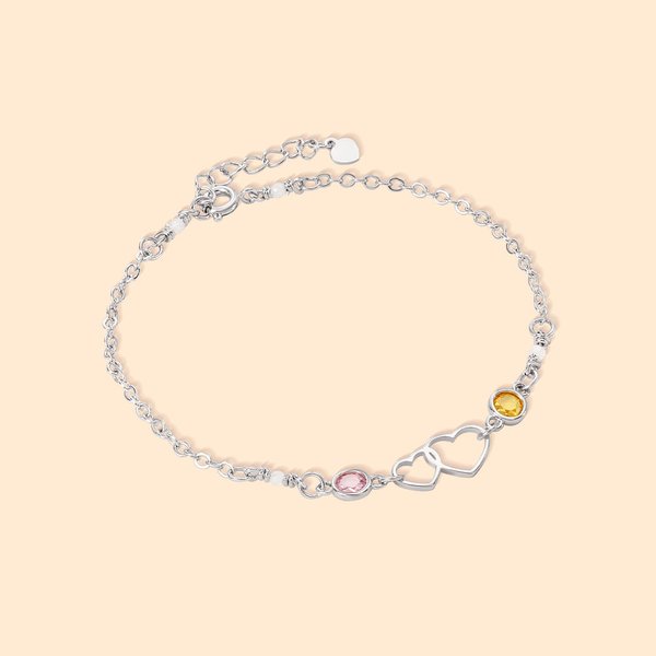 Personalisierte Connect Double Heart Armband mit zwei Birthstones Mutter und Tochter Schmuck Geburtstag Mothe's Day Geschenk für sie