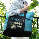 Biblia personalizada con cruz y flores Bolsa de iglesia con cremallera y nombre Accesorio religioso de gran capacidad Regalo para cristianos