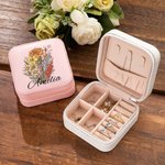Personlig fødselsblomstbukett Bærbart skinnsmykkeskrin i lær med navn Reise Essentials Morsdag Bursdagsgave til mamma bestemor