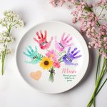 Piatto portagioie in ceramica con impronte floreali personalizzate con 1-8 nomi Regalo di compleanno per la festa della mamma