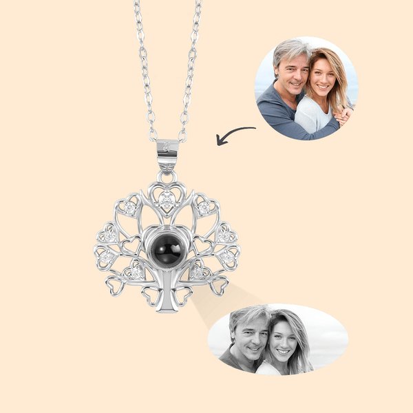 Collana personalizzata con proiezione dell'albero della vita con 100 lingue Ti amo Compleanno Regalo di San Valentino per le donne