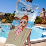 Serviette de Plage Personnalisé avec Image de Personnage et Prénom Serviette Super Douce Séchage Rapide Cadeau Vacances d'Été pour Femme Homme Famille