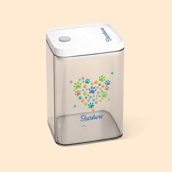 Personalisierte klare Herz Pfote Print Pet Treat Jar mit Namen Geburtstag Geschenk für Haustier Mama Papa Haustierliebhaber