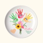 Piatto portagioie in ceramica con impronte floreali personalizzate con 1-8 nomi Regalo di compleanno per la festa della mamma