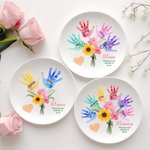 Piatto portagioie in ceramica con impronte floreali personalizzate con 1-8 nomi Regalo di compleanno per la festa della mamma