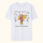 Personalized 1-12 Butterflies Carnations Bouquet T-shirt with Names Mother's Day Birthday Gift for Mom Grandma