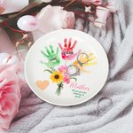 Piatto portagioie in ceramica con impronte floreali personalizzate con 1-8 nomi Regalo di compleanno per la festa della mamma