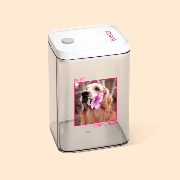 Personalisierte klare Pet Treat Jar mit Foto und Namen Geburtstagsgeschenk für Pet Mom Dad Pet Lover