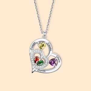 Personalisierte gravierte Familie Herz Halskette mit 1-10 Birthstones und Namen Muttertag Geburtstag Geschenk für Frauen
