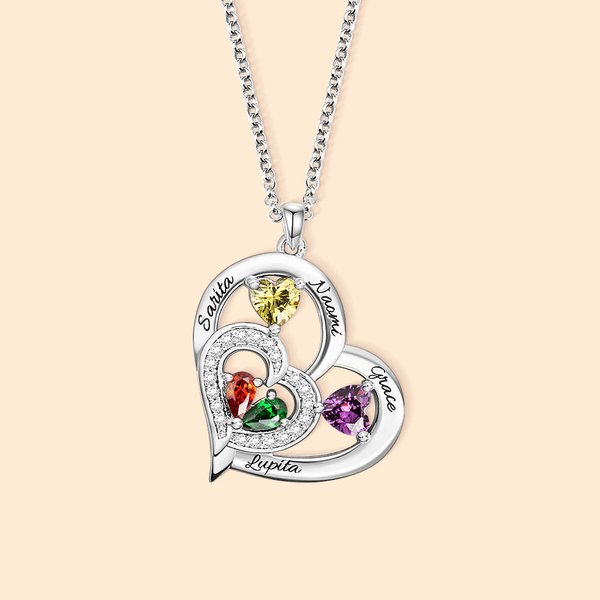 Collar Corazón Familiar Personalizado Grabado con 1-10 Piedras de Nacimiento y Nombres Día de la Madre Cumpleaños Regalo para Mujer