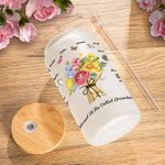 Personalised Butterfly Carnation Bouquet 20oz Frosted Can Glass Cup with Name Mother's Day Birthday Gift for Mom Grandma