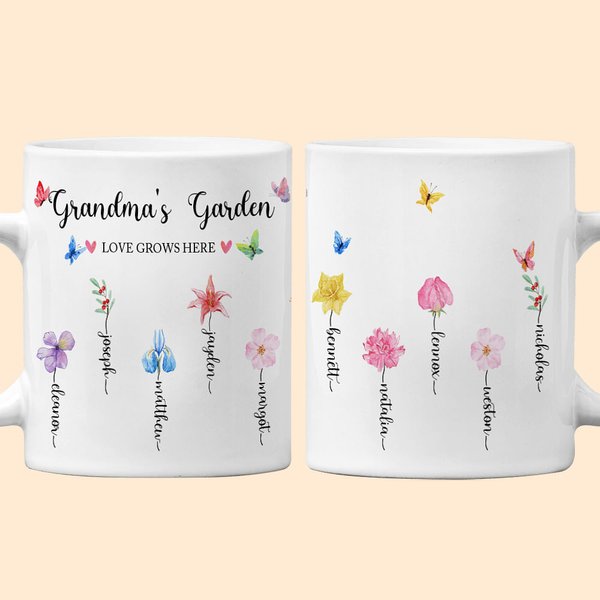 Spersonalizowany kolorowy kubek ceramiczny na kawę z imieniem i nazwiskiem 11oz 15oz Kwiat narodzin Prezent urodzinowy dla mamy babci