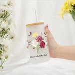 Personalised Butterfly Carnation Bouquet 20oz Frosted Can Glass Cup with Name Mother's Day Birthday Gift for Mom Grandma