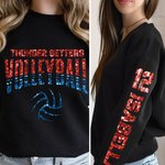 Gepersonaliseerd Multicolor Faux Glitter Volleybal T-shirt Sweatshirt Hoodie met Tekst Verjaardag Team Gift voor Sportliefhebber