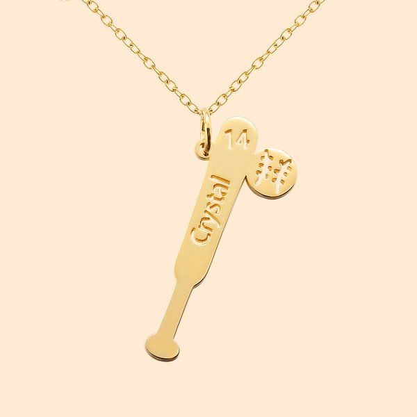 Collier de chauve-souris de baseball creuse personnalisé avec nom et numéro Cadeau d'anniversaire de jour de match pour maman de baseball femme athlète