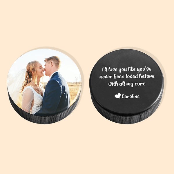 Gepersonaliseerde Hockey Puck met Foto en Tekst Bruiloft Verjaardagscadeau voor Hockey Lover Couple