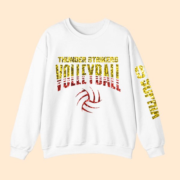 Personalizzato Multicolor Faux Glitter Volleyball T-shirt Felpa con cappuccio con testo Anniversary Team Gift for Sport Lover