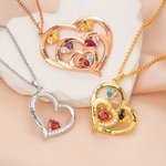 Collier Cœur Familial Personnalisé avec 1 à 10 Pierres de Naissance et Noms Cadeau Fête des Mères ou Anniversaire pour Femme