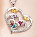 Collier Cœur Familial Personnalisé avec 1 à 10 Pierres de Naissance et Noms Cadeau Fête des Mères ou Anniversaire pour Femme
