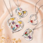 Collier Cœur Familial Personnalisé avec 1 à 10 Pierres de Naissance et Noms Cadeau Fête des Mères ou Anniversaire pour Femme
