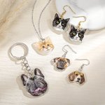 Collier Boucles d'Oreillers Porte-clés Personnalisé avec Photo Animal Breloque Acrylique Cadeau Anniversaire pour Propriétaire d'Animal de Compagnie
