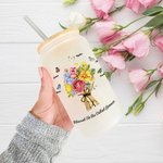 Personalised Butterfly Carnation Bouquet 20oz Frosted Can Glass Cup with Name Mother's Day Birthday Gift for Mom Grandma