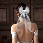 Personalized Pearl White Bride Bow Clip Veil Headdress Hen Party Accessories Engagement Wedding Gift for Her
