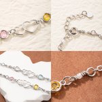 Bracciale doppio cuore Connect personalizzato con due pietre di nascita Mamma e figlia Gioielli Compleanno Festa della Mamma Regalo per Lei