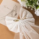 Personalized Pearl White Bride Bow Clip Veil Headdress Hen Party Accessories Engagement Wedding Gift for Her