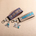 Personalisierter Western Stil Leder-Schlüsselanhänger mit Namen und Türkis Perle Retro Geschenk für Cowboy & Cowgirl