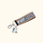 Personalisierter Western Stil Leder-Schlüsselanhänger mit Namen und Türkis Perle Retro Geschenk für Cowboy & Cowgirl