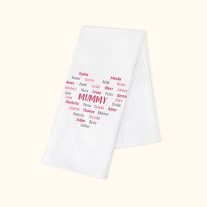 Personalized Colourful Gradient 100% Cotton Heart Tea Towel with 1-32 Names Mother's Day Birthday Gift for Mom Grandma
