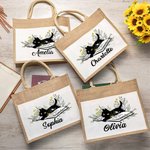 Bolsa de Yute con Nombre y Bolsillo de Lona Personalizada Floral Gato Negro Amor Lectura Regalo de Cumpleaños para Profesores Amantes de los Libros