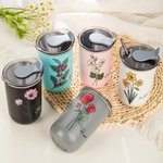 Personalizzato acquerello nascita nome fiore 12 oz isolato caffè Tumbler con cannuccia e coperchio Housewarming compleanno regalo di favore per le don