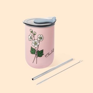 Gobelet Personnalisé avec Prénom et Fleur de Naissance Couvercle Étanche et Paille Cadeau Anniversaire Soirée Emménagement pour Femme