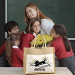 Bolsa de Yute con Nombre y Bolsillo de Lona Personalizada Floral Gato Negro Amor Lectura Regalo de Cumpleaños para Profesores Amantes de los Libros