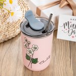 Personalizzato acquerello nascita nome fiore 12 oz isolato caffè Tumbler con cannuccia e coperchio Housewarming compleanno regalo di favore per le don