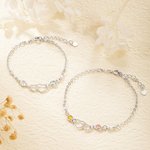 Bracciale doppio cuore Connect personalizzato con due pietre di nascita Mamma e figlia Gioielli Compleanno Festa della Mamma Regalo per Lei
