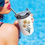 Personalizzato acquerello nascita nome fiore 12 oz isolato caffè Tumbler con cannuccia e coperchio Housewarming compleanno regalo di favore per le don