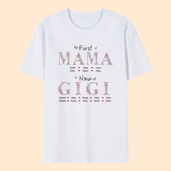Personalisierte bunte Blumenstickerei T-Shirt mit Kindernamen Geburtstag Muttertag Geschenk für Oma