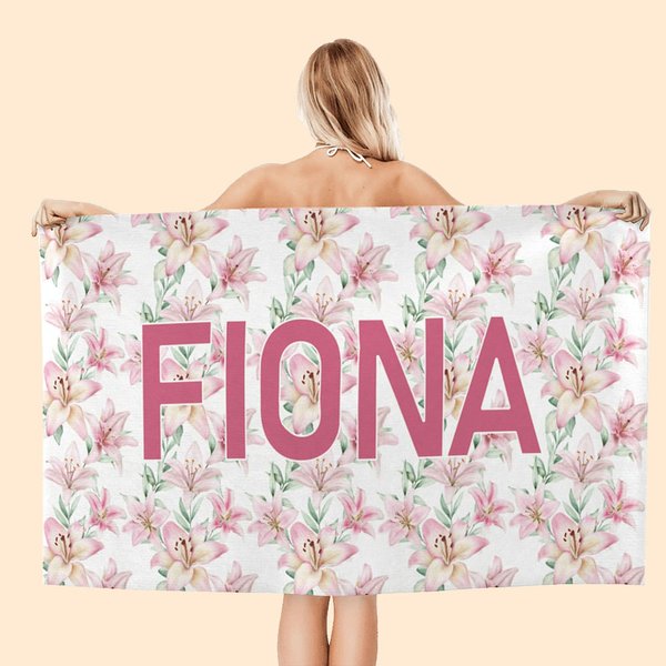 Serviette de Plage Personnalisée avec Prénom Serviette à Fleurs Super Absorbante Séchage Rapide Cadeau Vacance Anniversaire pour Femme
