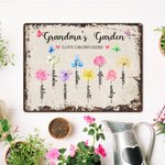 Aquarelle Personnalisée Naissance Fleur Jardin Vintage Enseigne en fer blanc Peinture murale décorative avec Nom Fête des Mères Cadeau d'Anniversaire 