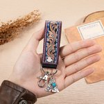 Personalisierter Western Stil Leder-Schlüsselanhänger mit Namen und Türkis Perle Retro Geschenk für Cowboy & Cowgirl
