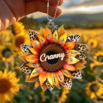 Personalized Acrylic Sunflower Leopard Car Hanging Ornament with 1-17 Names Birthday Mother's Day Gift for Mother Grandma