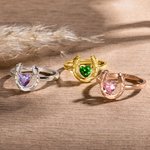 Bague personnalisée Lucky and Love Horseshoe avec pierre de coeur Birthday Mother's Day Gift for Her